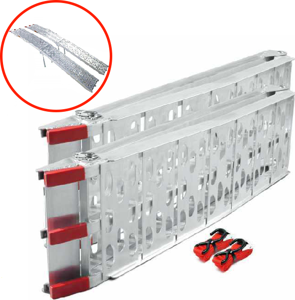 GeoTech ATV-001  Zwei Laderampen aus Aluminium, 2,26 m  Tragkraft 650 kg  Mit Füßen  Für Kleintraktoren, ATVS usw.