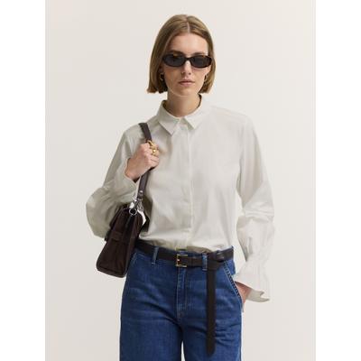 Langarmbluse BUGATTI "Modern Fit", Damen, Gr. 34, weiß (10, weiß), 97% Baumwolle, 3% Lyocell, unifarben, normal, ohne Ausschnitt, Blusen, Modern Fit Baumwolle Lyocell Langarm