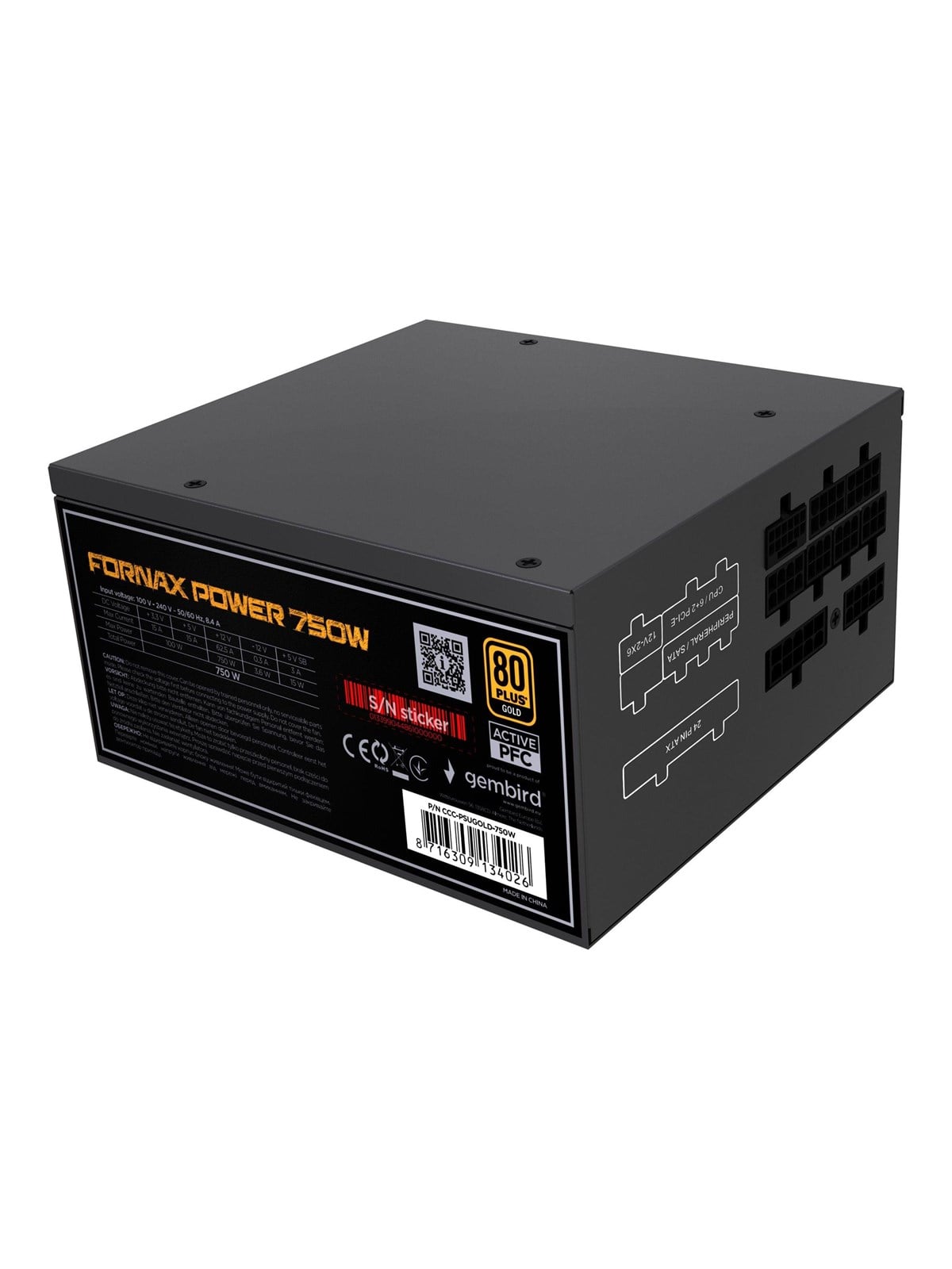 Gembird CCC-PSUGOLD-750W - power supply - 750 Watt Netzteile - 750 Watt - 120 mm - 80 Plus Gold zertifiziert