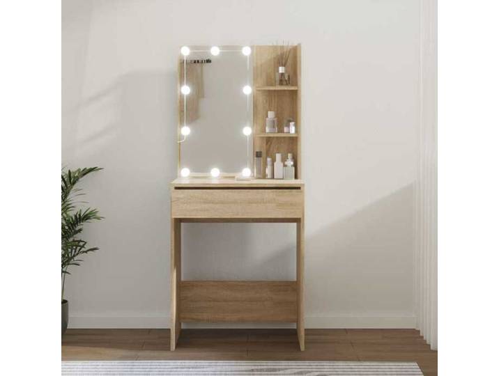 Coiffeuse avec LED - - bois d'ingénierie - chêne sonoma - 60 x 40 x 140 cm@thw66c