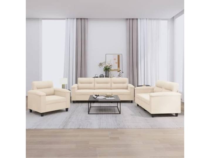 HEFZGDB 3-TLG. Sofagarnitur mit Kissen Beige Mikrofasergewebe Langlebig Robustes Gestell Bequemes Sitzgefühl Stabiles Metall Sofa Polster Entspannen Lesen Fernsehen Plaudern