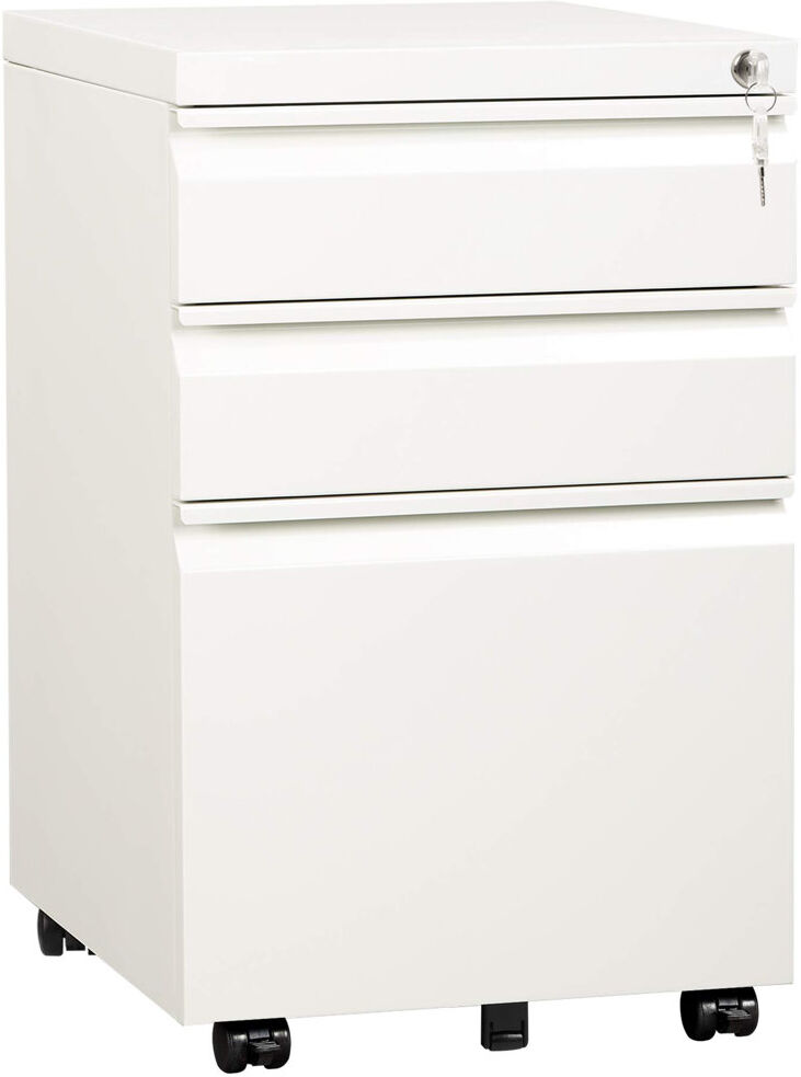 MAKEACE 37 cm W 3 -Drawer Wheels / Casters included Mobile Steel Filing Cabinet White 60cm H X 37cm W X 43.9cm D