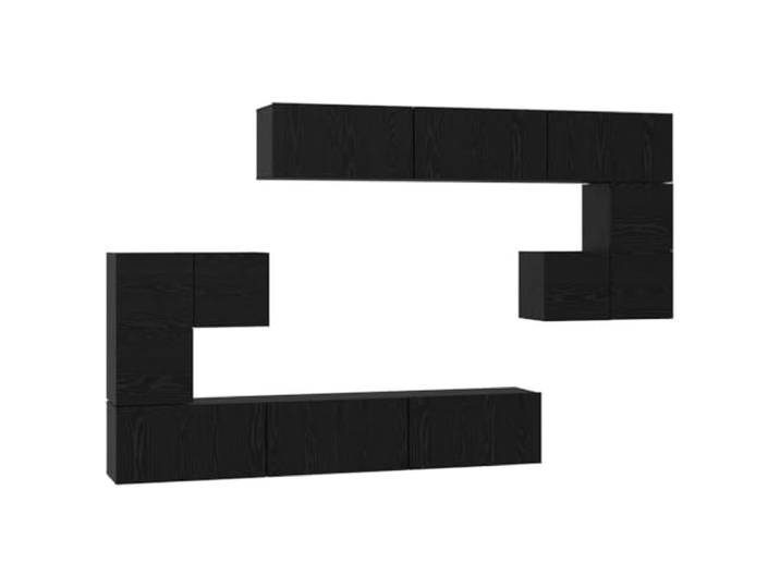 GHVBNMF TV-Schrank Set 10-TLG Wandmontiert Schwarz Eichen-Optik Moderne Lowboard Kombination für Wohnzimmer und Schlafzimmer mit klappbaren Türen sowie flexiblen Ablagefächern.