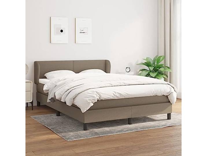 Atmungsaktiver Stoff mit Taschenfederkernmatratze höhenverstellbares Boxspringbett mit Matratze Taupe 140x190 cm Stoff Bett mit Taschenfederkernmatratze höhenverstellbares Kopfteil inklusive
