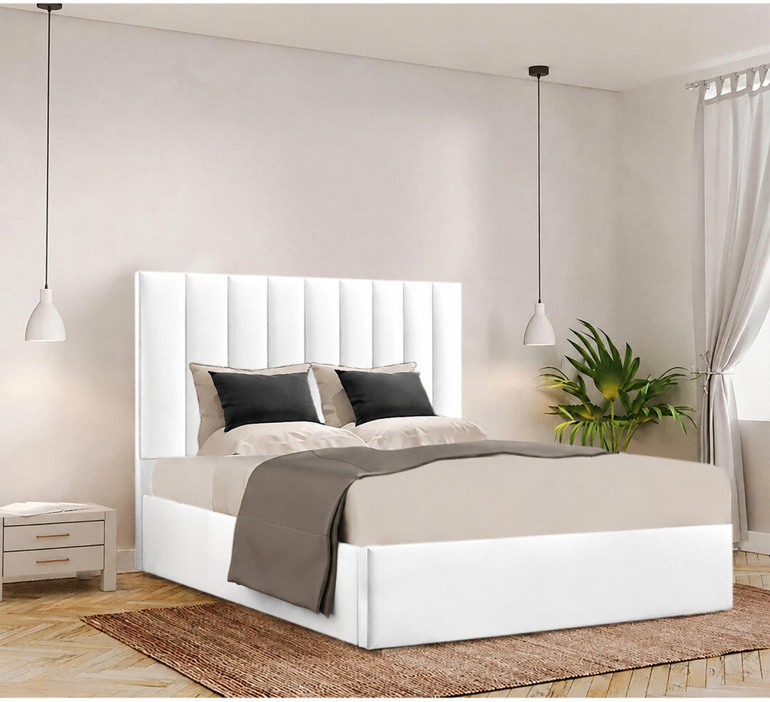 Brayden Studio Besar Upholstered Ottoman Storage Bed White Double (4'6)