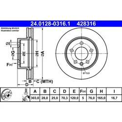 Bremsscheibe ATE 24.0128-0316.1 (2 Stk.) für VW Crafter Grand California Camper