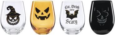 Oneida Vintro Halloween Stemless Wine Glasses, Set of 4