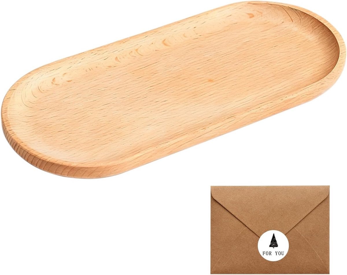 Ovaal houten dienblad van beukenhout 20 x 10 cm voor ontbijt en decoratie