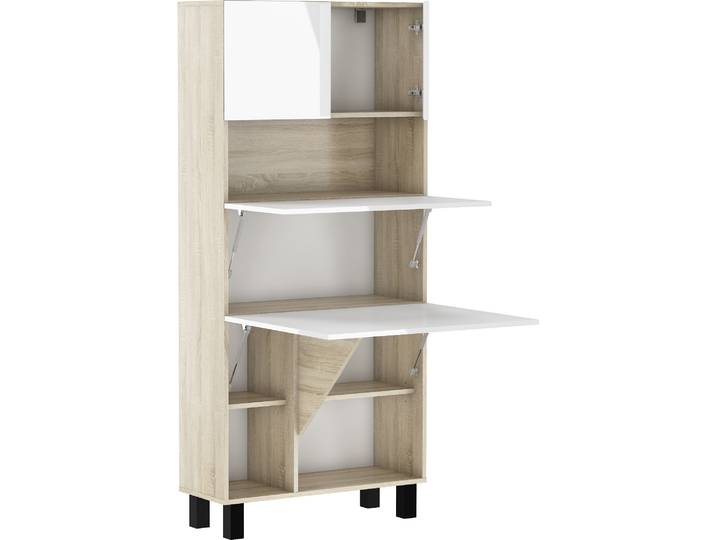 Étagères de bureau pliantes Étagères HOMI Table murale Bureau ménager Table d'ordinateur portable Table pliante Chêne Sonoma/ Blanc brillant