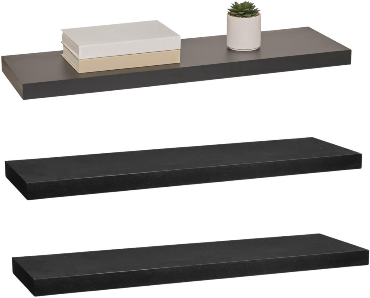 5five Bassline Zwevende Wandplank - Set van 3 - Zwart - 80 cm