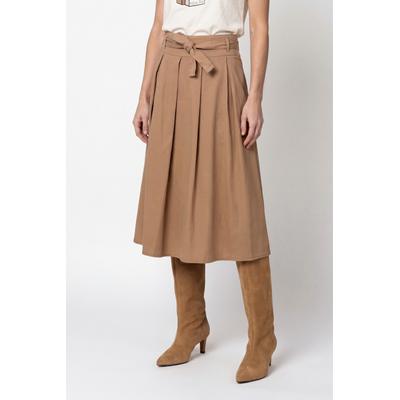 Midirock MONARI "Rock Lyocellmix", Damen, Gr. 38, beige (hellbraun), Web, Obermaterial: 58% Lyocell, 39% Baumwolle, 3% Elasthan, unifarben, regular fit kniebedeckend, Röcke, Regular fit mit gelegten Falten