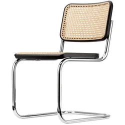 Thonet Freischwinger S32 Buche schwarz gebeizt/Rohrgeflechtbespannung braun Stuhl gebeizt Rohrgeflechtbespannung natur Gestell verchromt 46x81x58 cm