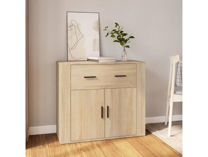 Buffet bas - GOTOTOP - Chêne sonoma - 80x33x70 cm - Bois d'ingénierie - 2 portes