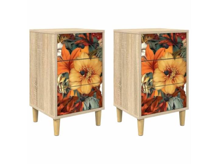HFXHIJXQ 2er Set Nachttisch Sonoma-Eiche36x33x60 cm GENNEP Kompakte Nachtkommode fürs Schlafzimmer mit 6 Schubladen, stilvollem Muster und erhöhten Füßen für optimale Raumnutzung.