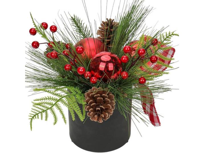 Kunstpflanze Weihnachtsarrangement im Keramiktopf Rot, 28 cm, Dekoration, Blumen & Blumentöpfe, Kunstpflanzen