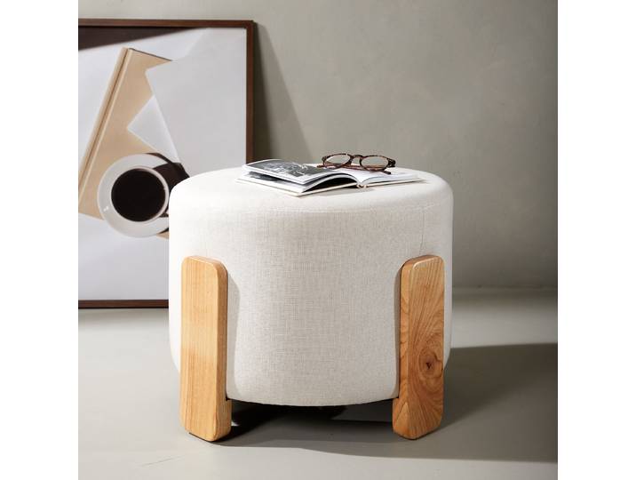 Pouf Coffey Ø 50cm Blanc/Blanc Tissu