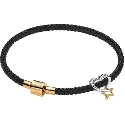 Pandora 31317 Damen-Armband Glücksstern Geschenk-Set Schwarz/Goldfarben, 20,5 cm