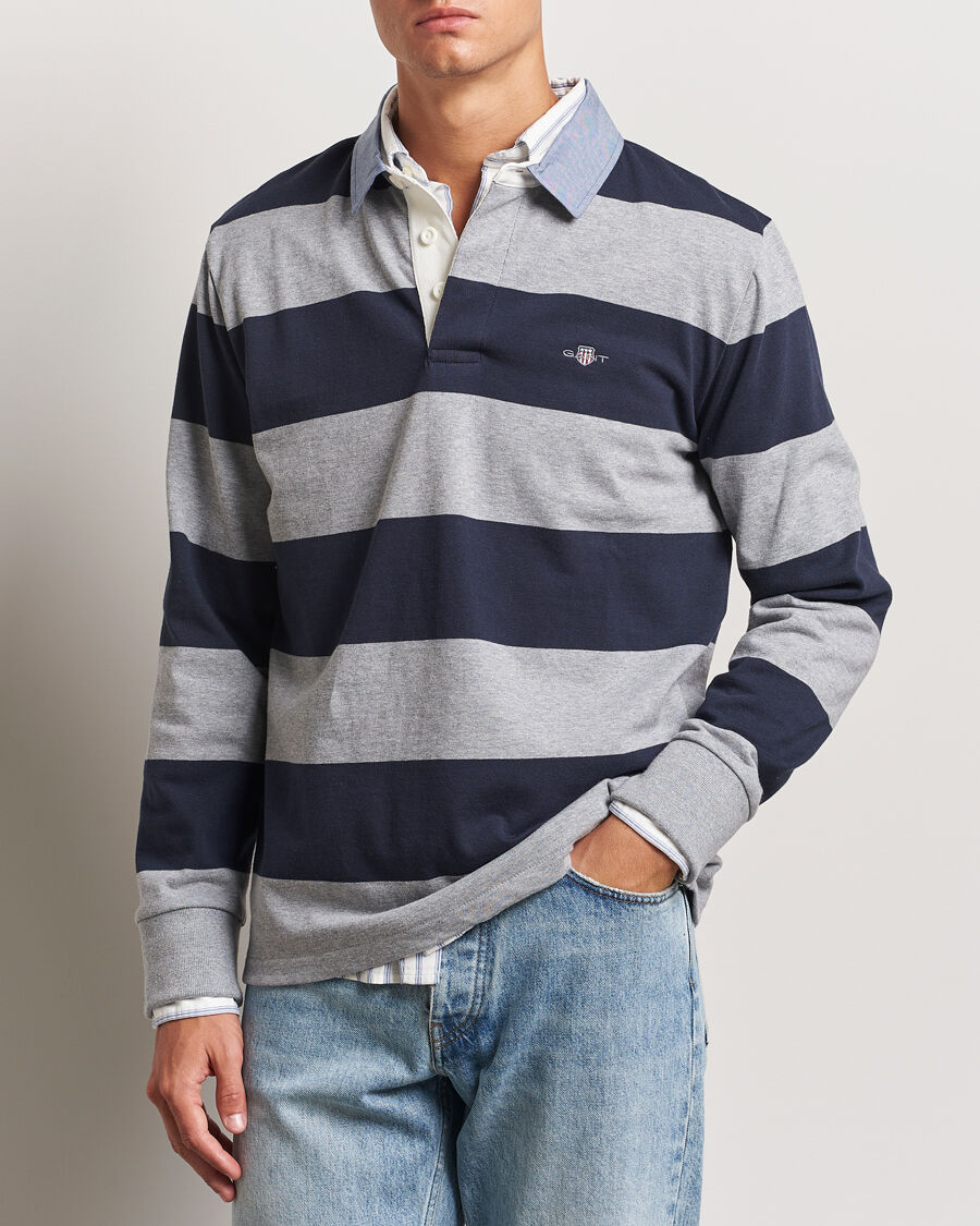 GANT Chambray Striped Heavy Rugger Grey Melange men M Grøn
