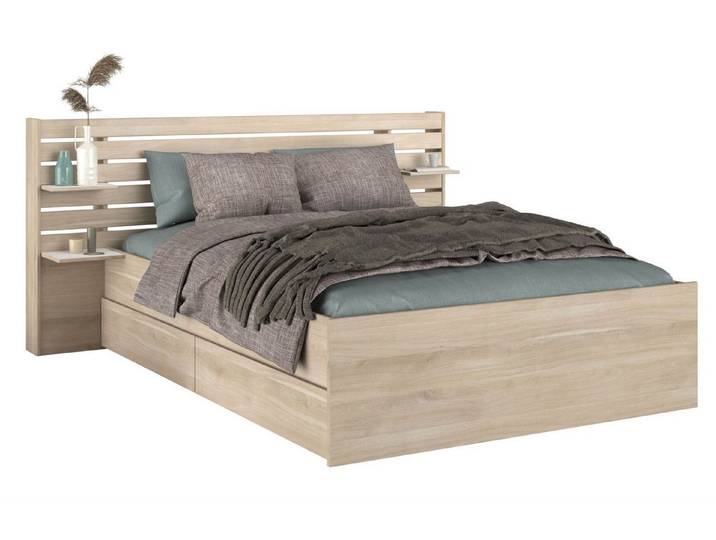 58 aufm Kessel Bettgestell Stauraumbett Parisot Escale 180x200 Holznachbildung Japanische Eiche (inkl. Versand, Lieferung bis Verwendungsstelle), Bettgestell 180x200 mit Bettschubkästen und Ablagen für viel Stauraum