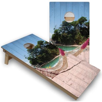 Skip's Garage Solid Wood Cornhole Boards - Beach Hammock Design