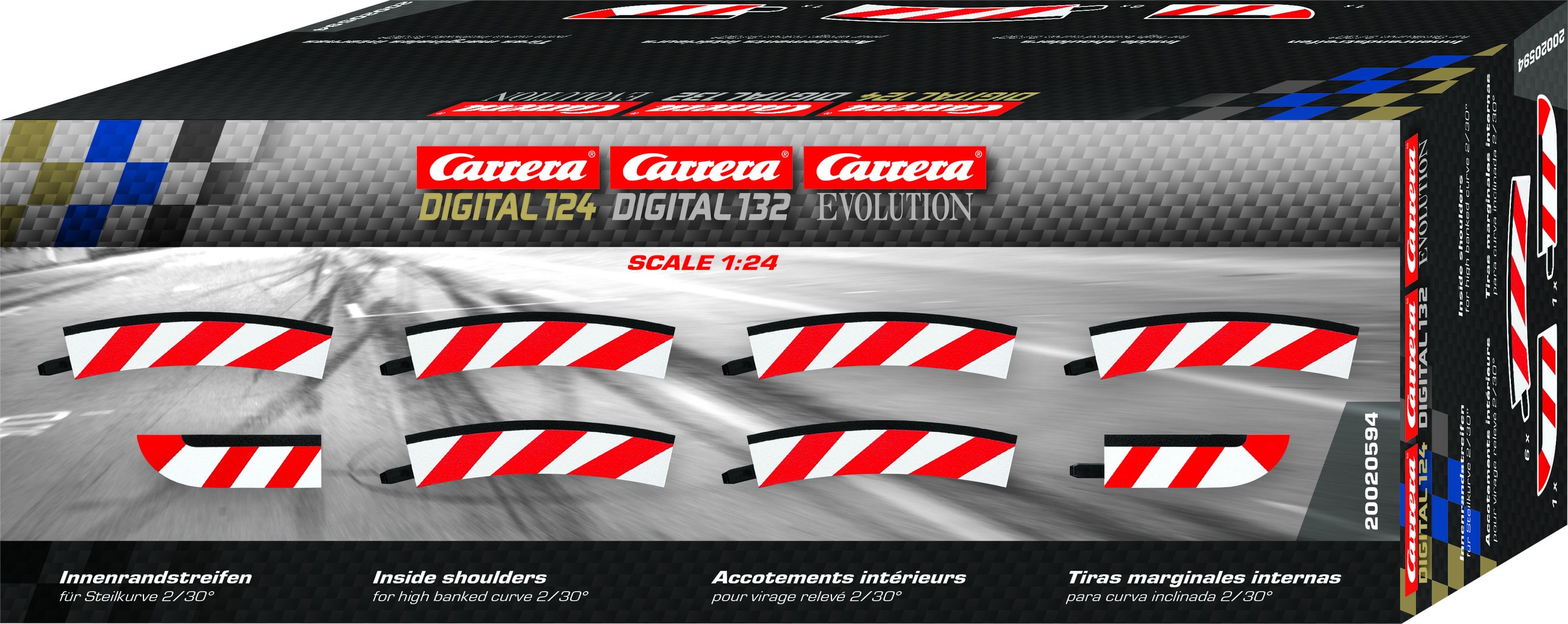Carrera Digital 124 Innenrandstreifen für Steilkurve 2/30° (6), Endstücke (2)