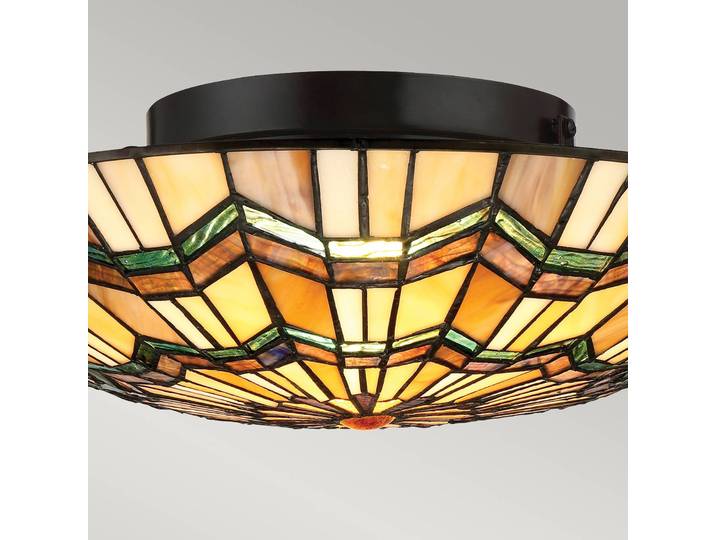 Tiffany plafondlamp Alcott, dimbaar, multicolor, Woon-/ Eetkamer, Glas, Tiffany, plafondlamp