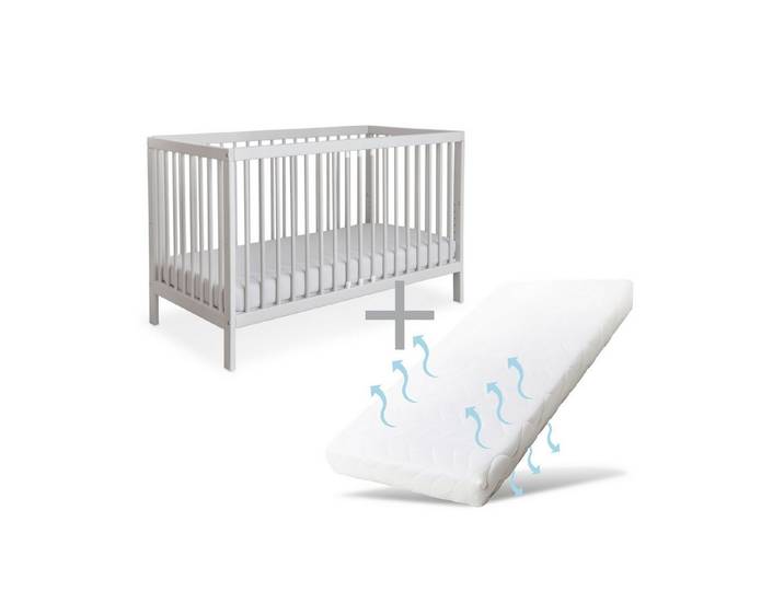 Ehrenkind Babybett PUR inkl. Matratze aus massivem Buchenholz, Gitterbett, Baby Bett, Babybett 60x120 cm