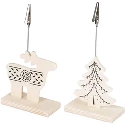 2er-Set Rentier & Weihnachtsbaum Clips aus Holz - Naturbelassen zum Beschriften Bemalen Bekleben - Dekoration mit praktischer Klammer - Braun/Natur