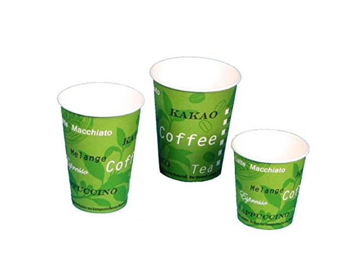 Pro DP 2500 Bio Coffee to go Becher Bio Automatenbecher Kaffeebecher Heißgetränkebecher Ø70,3mm 0,18l 7oz 180ml Green Grün PLA beschichtet 100% biologisch abbaubar MADE IN GERMANY