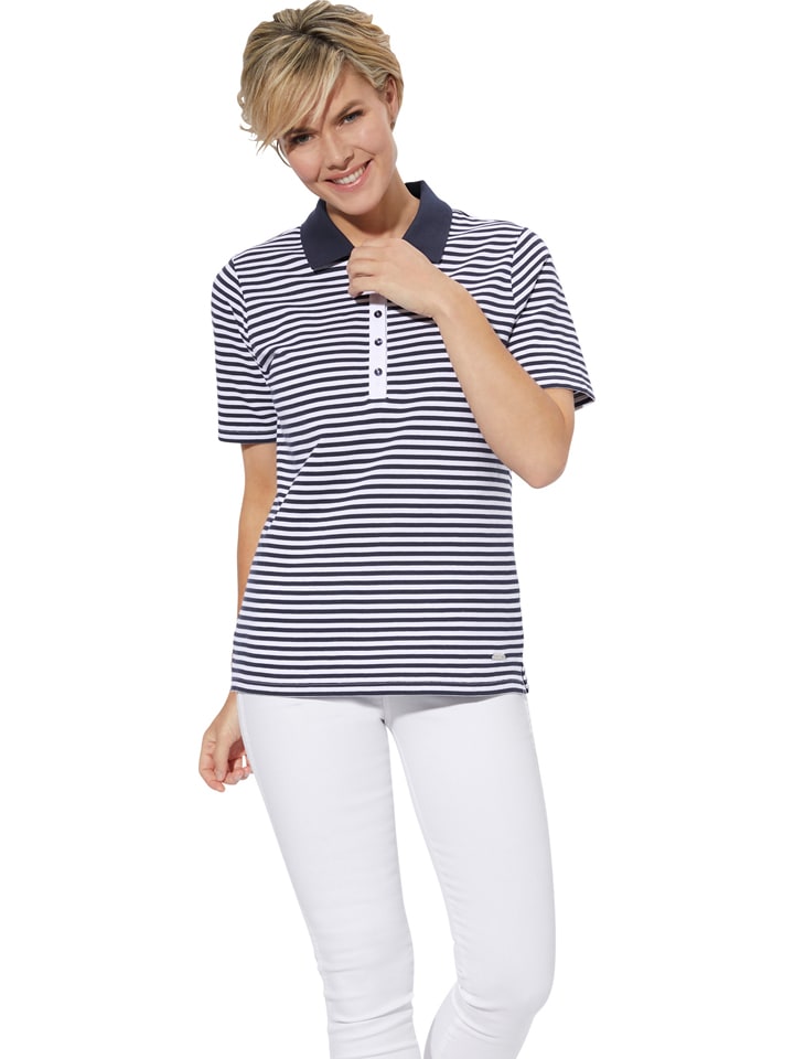WITT WEIDEN Poloshirt in Weiß/ Dunkelblau - 44