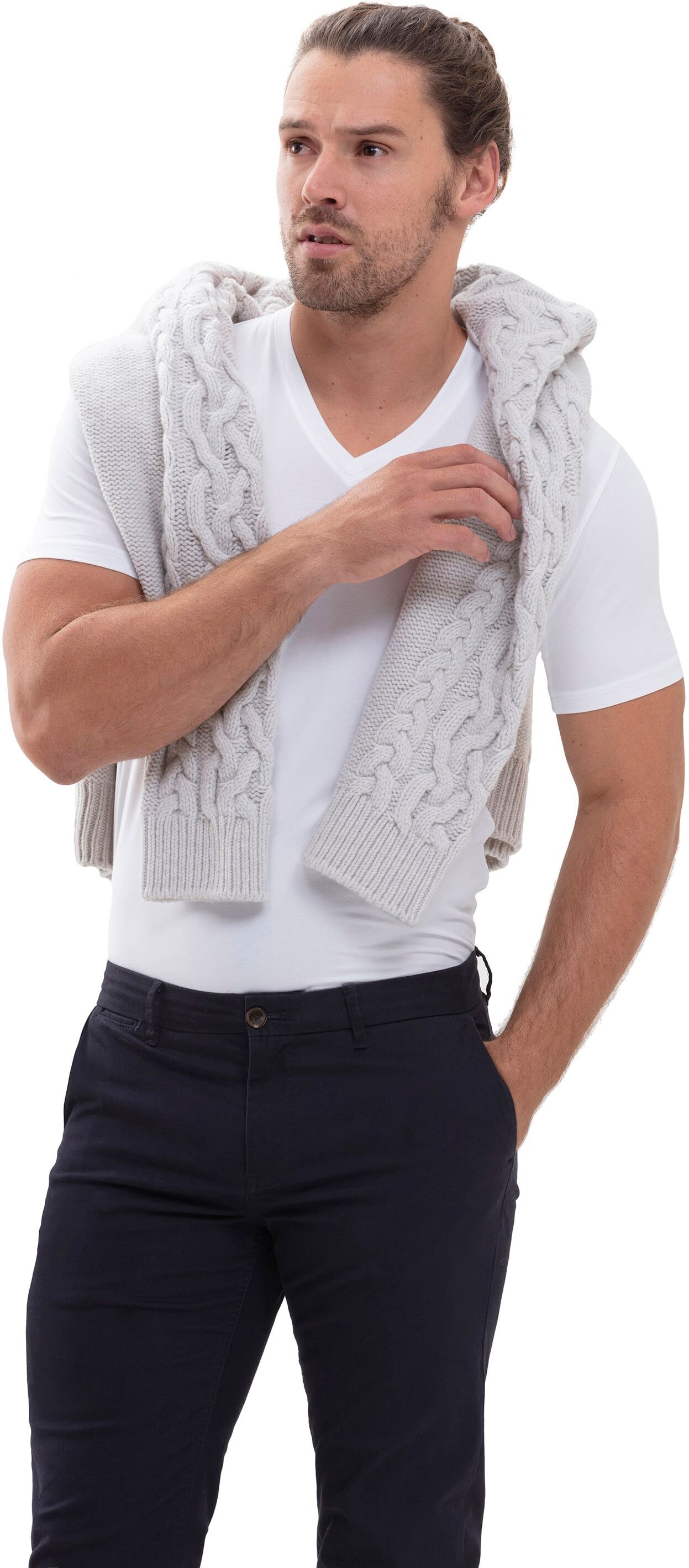 V-Shirt MEY "HYBRID", Herren, Gr. M, weiß, Jersey, Obermaterial: 57% Baumwolle, 38% Polyester, 5% Elasthan, körpernah hüftlang, V-Ausschnitt, Shirts V-Shirt, Geruchshemmend, Atmungsaktiv, Anti-Schweißfleck