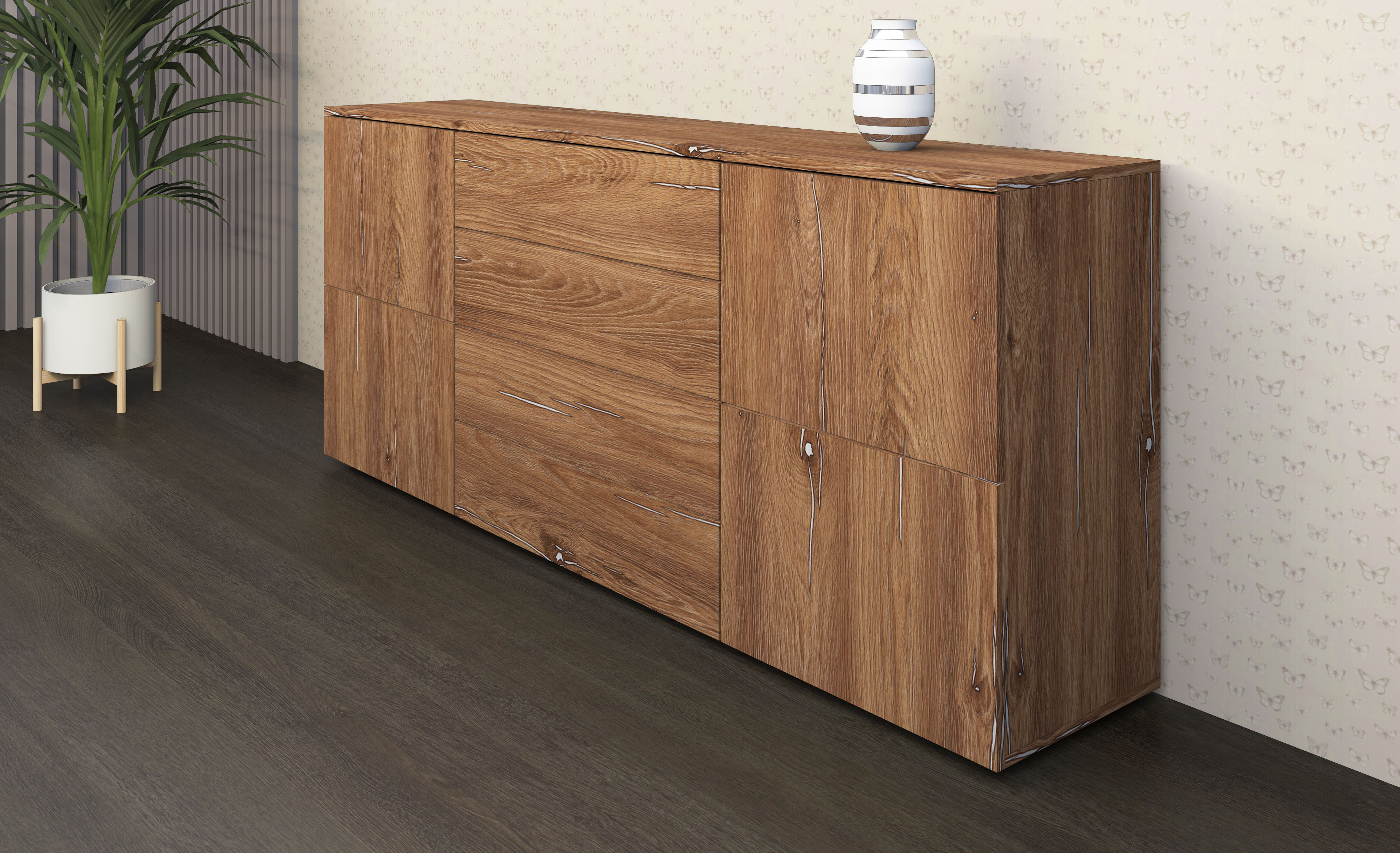 Sideboard BORCHARDT MÖBEL "Rova, Kommode Breite 166 cm", braun (vintage eiche), B:166cm H:72cm T:35cm, Holzwerkstoff, Sideboards, Sideboard, Breite 166 cm