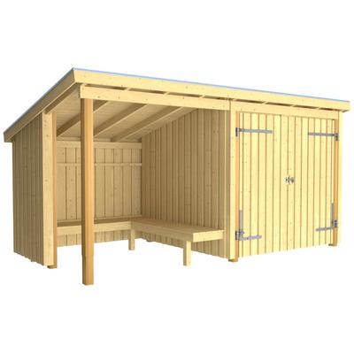 Gartenhaus PLUS "Nordic Multi", beige (natur), Holzwerkstoff, Gartenhäuser, Gartenhaus, Gartenhaus 9,5 m², mit Doppeltür, Dachpappe/Aluleisten/H-Füße