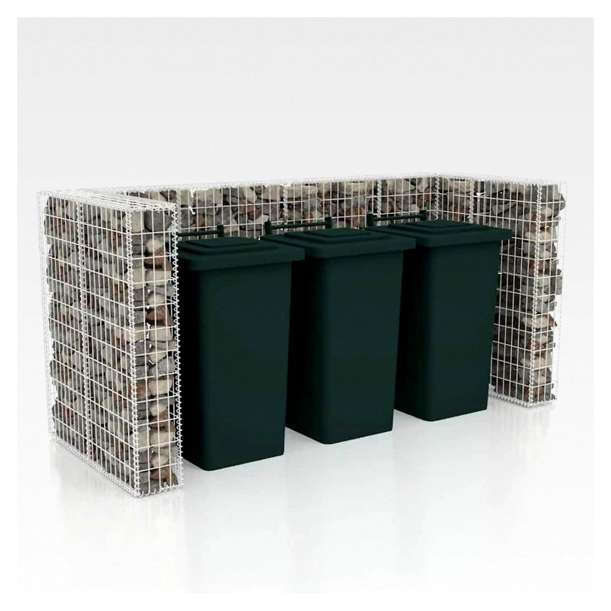 Gabionen-Mülltonnenverkleidung aus verzinktem Stahl Silber 250x100x120 cm - Dekorative Abdeckung für 3 Mülltonnen