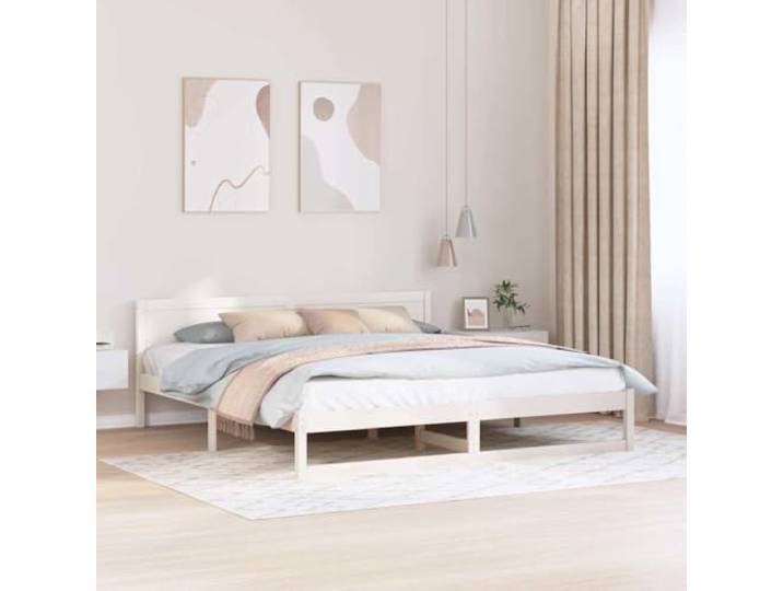 Massives Kiefernholz Modernes Minimalismus Bettgestell Weiß 200 x 200 cm Bettgestell Massivholz Kiefer mit Kopfteil und Lattenrost Weiss 200x200 cm Kaiserbett Stabil Modern