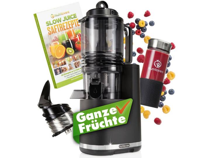 Nutrilovers Slow Juicer NUTRI-PRESS MAX+ Slow Juice Entsafter - Ganze Früchte entsaften, 250 W, XXL-Einfüllöffnung für ganze Früchte ohne Vorschneiden