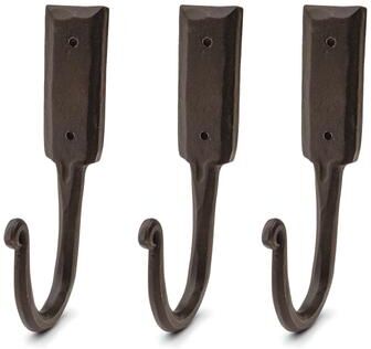 "Kings County Tools Coat Hooks Heavy Duty 3-Pack - Large 6.5” Handmade Rustic Iron Wall Hooks, Black - 6"""
