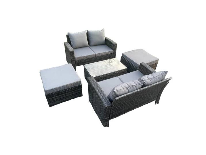 Fimous Gartensofa Hohe Rückenlehne Polyrattan Dunkelgrau 6-Sitzer, Metall, rechteckig, Gartenmöbel, Gartengarnituren, Gartenmöbel-Sets