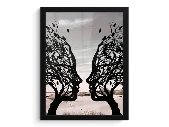 MuchoWow Poster MIT Rahmengerahmtes Bild - Strand - Meer - Menschen - Baum - Moderne Kunst - 30x40 cm, Hellgrau, Papier, Rechteckig, 30x40 cm, gerahmt, Bilder & Rahmen, Bilder