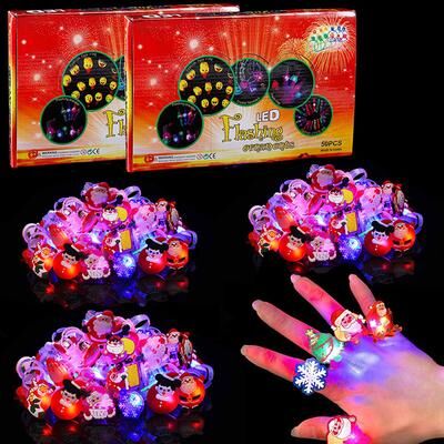 Modern Mode Marketplace LED Christmas Flashing Ring Light Up Toy Rings Party Light Up Christmas LED Flashing Rings 50pcs