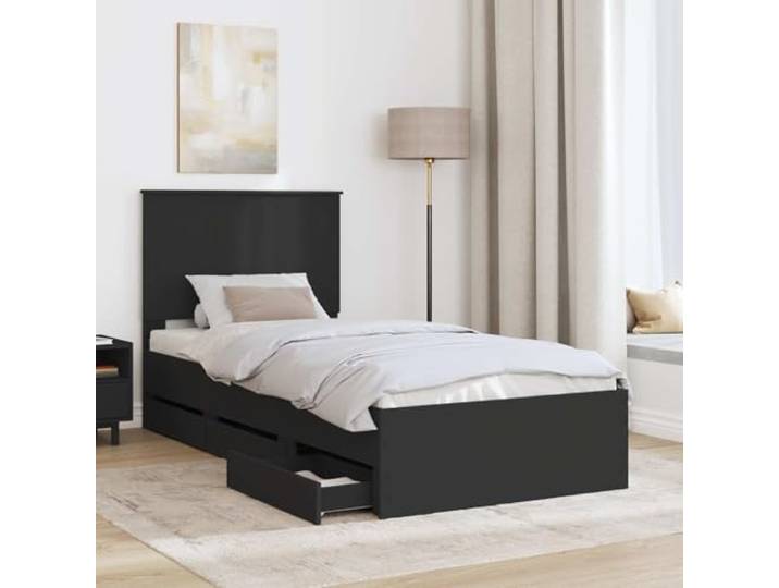 SKTQYQO Bettgestell, schwarz, 90 x 200 cm, aus technischem Holz Freistehend, feste Latten, versteckte Schubladen, einfache Wartung, minimalistisches Design