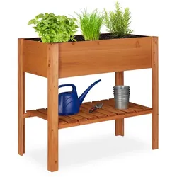 Relaxdays Hochbeet aus Holz mit Ablagefach Dunkelbraun