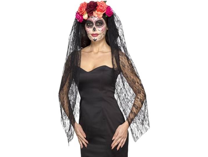 Smiffys Deluxe Day of the Dead Headband, Red & Black