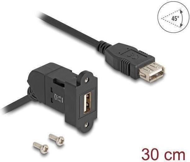 Delock USB 2.0 verlengkabel USB vrouwelijk naar USB vrouwelijk, haaks, zwart, 30 cm