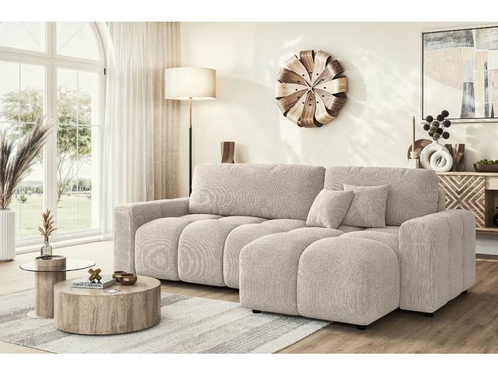 Ecksofa, 100% Polyester, Beige, 233×142 cm, Schlafsofa mit Bettkasten, Modern, Inosign