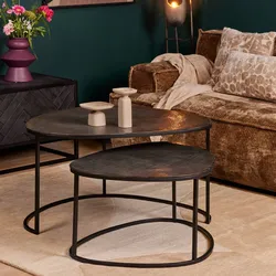 Zweisatztisch Couchtisch im Industry und Loft Stil in Schwarz (2er Set)