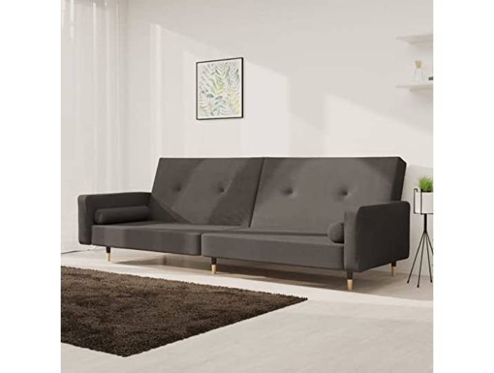 HEFZGDB Schlafsofa 2-Sitzer mit 2 Kissen Dunkelgrau Samt – 2-in-1 Funktionsmöbel für Gäste, bequemes Sitz- und Schlafmöbel aus robustem Holzrahmen, weicher Samtbezug, platzsparend