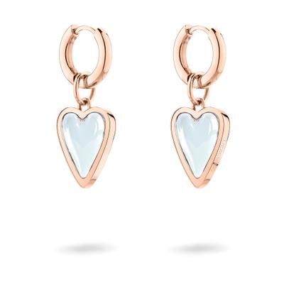 Paar Creolen LIEBESKIND BERLIN "Schmuck Ohrringe mit abnehmbaren Herz-Einhängern Glass Heart", roségoldfarben, transparent, transparent, Ohrringe, Damen, Edelstahl, mit Glasstein
