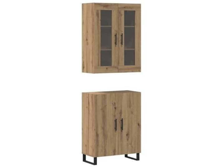 Highboard 2 Pieces Artisan Oak 69,5 x 34 x 180 cm Engineered Wood Stauraum mit Doppeltüren, Stangengriffe, Eisenbeine, Holzwerkstoff mit Glas, modernes Design