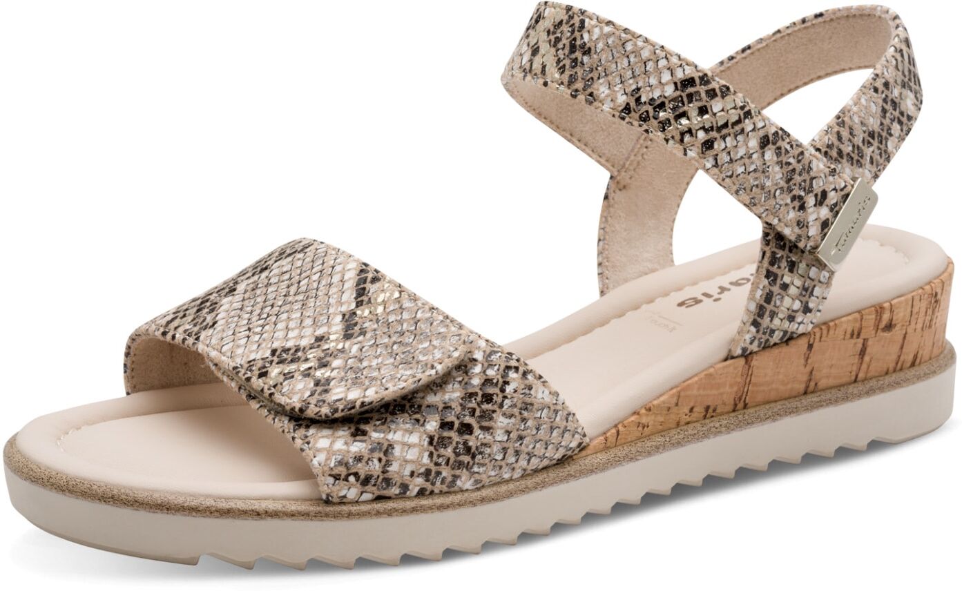 Keilsandalette TAMARIS, Damen, Gr. 40, Synthetik Textil, beige (beige snake), Reptilienprägung, Schuhe, Riemchensandale, Sommerschuh in veganer Verarbeitung